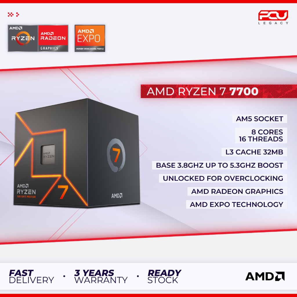 # PCU LEGACY # AMD RYZEN 7 7700 7700X 7800X3D / AM5 PROCESSOR / 3Y ...