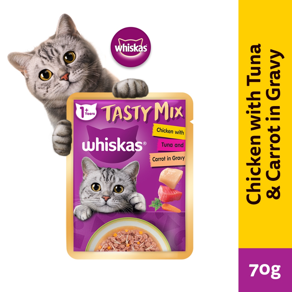 WHISKAS Tasty Mix Cat Food Wet Cat Food with Chicken, Tuna, and