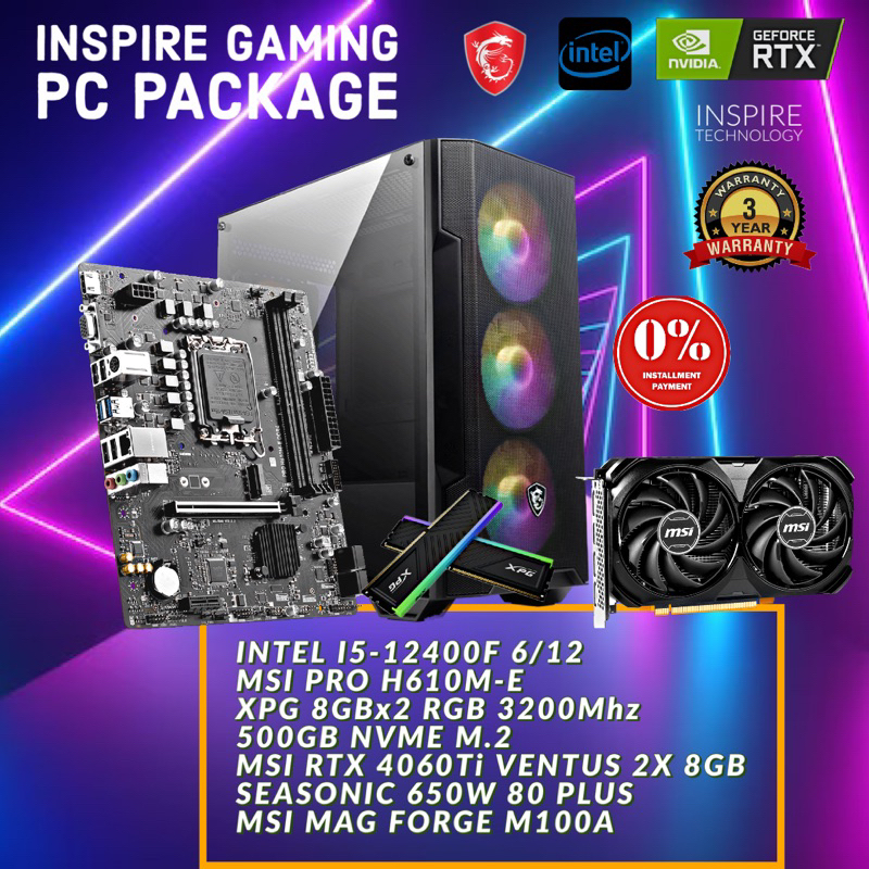 Intel Custom Gaming PC Intel i5-12400F / 13400F / 8GBx2 / 500GB nvme ...