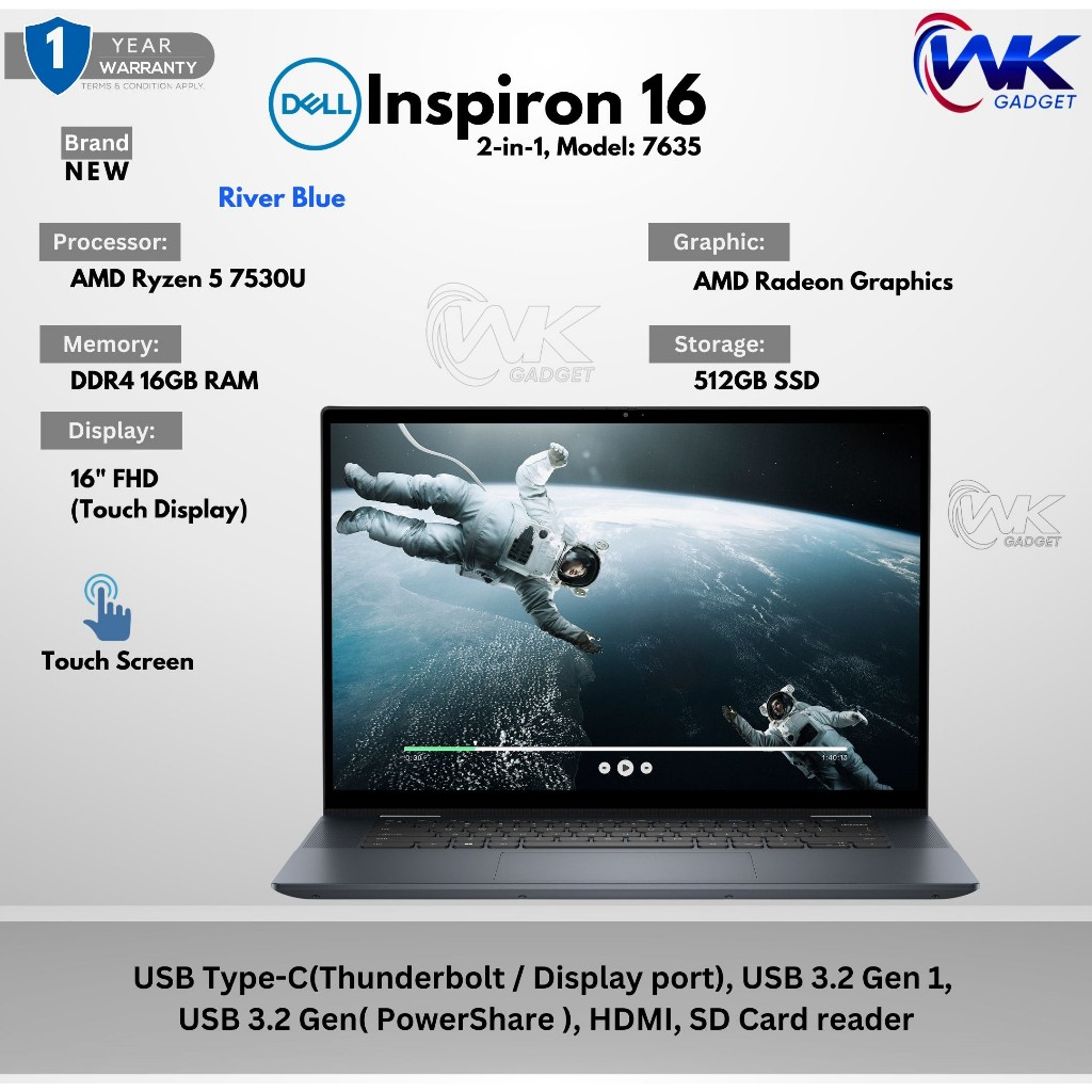 NEW Unit🎁🥳 DELL inspiron 16, 2-in-1, 7635 | AMD Ryzen 5 7530U | 16GB ...