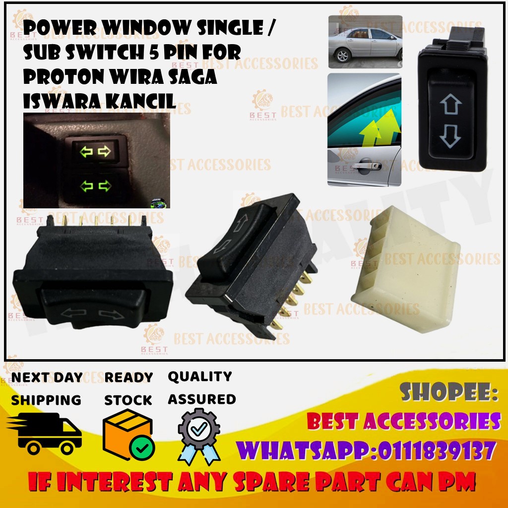 UNIVERSIAL 5 PIN Power Window Single / Sub Switch 5 Pin For Proton Wira ...