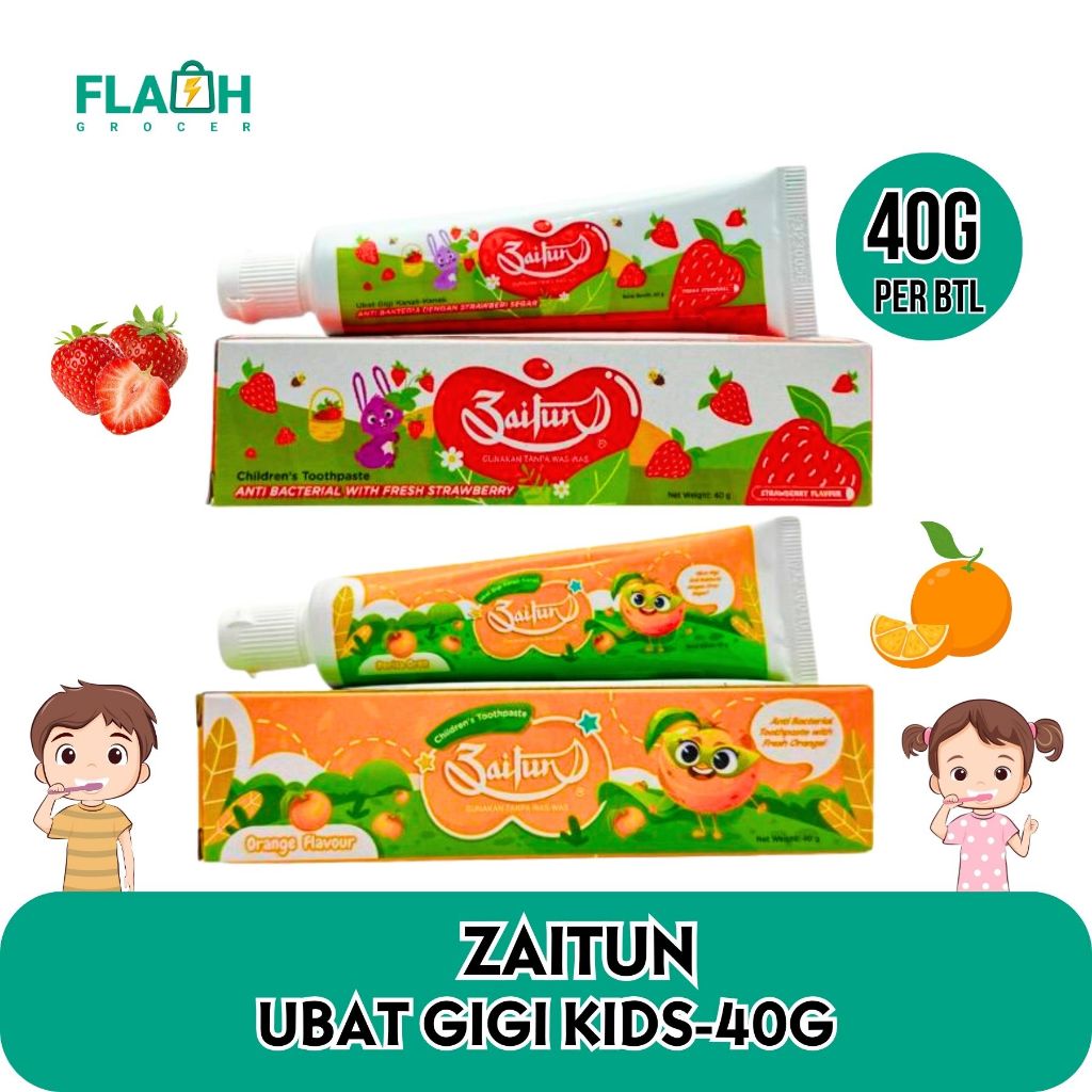 ZAITUN Kids Toothpaste Strawberry & Orange [40G] Ubat Gigi KanakKanak