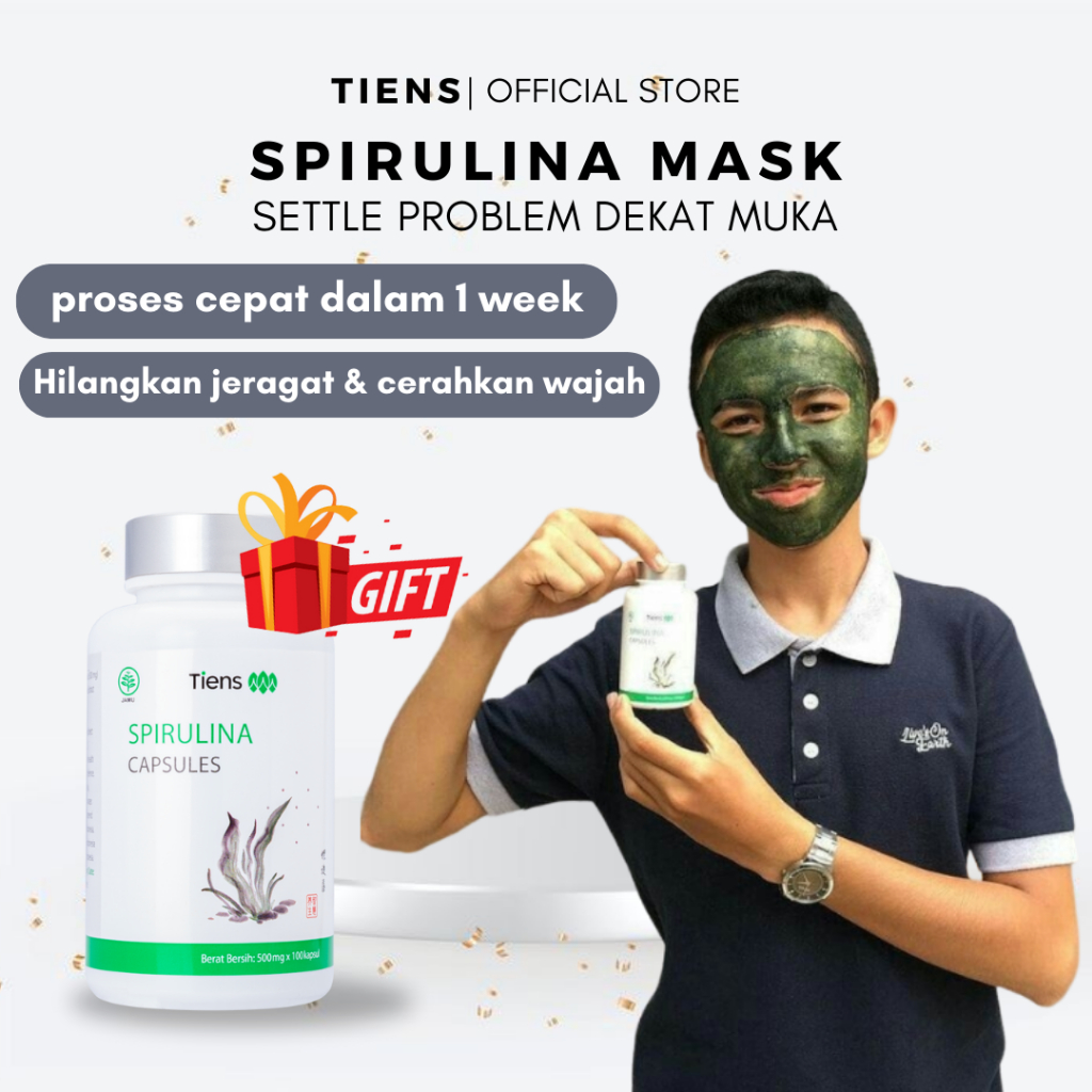 SPIRULINA MASK TIENS 100 ORIGINAL MASKER MUKA TOPENG WAJAH UBAT