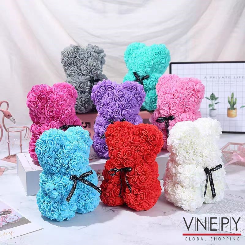 【Vnepy】25 CM Rose Flower Bouquet Teddy Bear with Gift Box Artificial ...