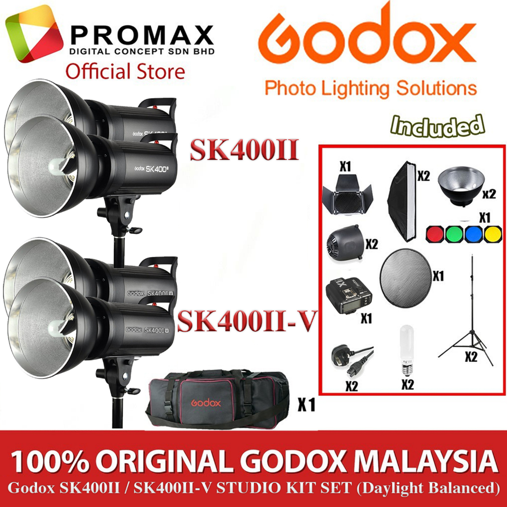 GODOX SK-400II / SK-400II-V DUAL SET Studio Flash Strobe Light SK400 II ...