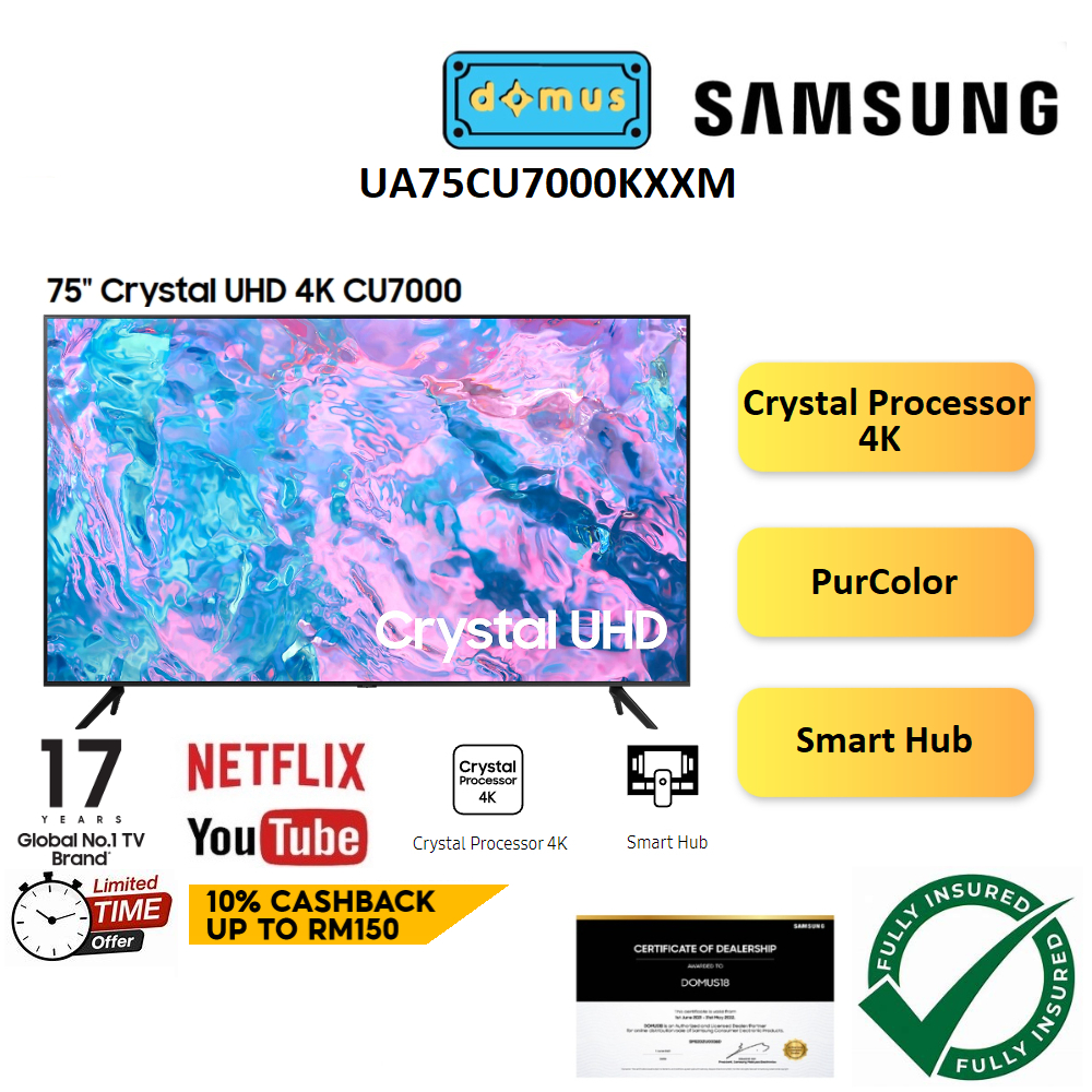 Samsung Smart TV 75 Inch 4K UHD CU7000 75