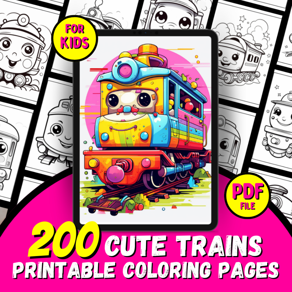 200 Cute Trains Coloring pages For Kids Digital & printable coloring
