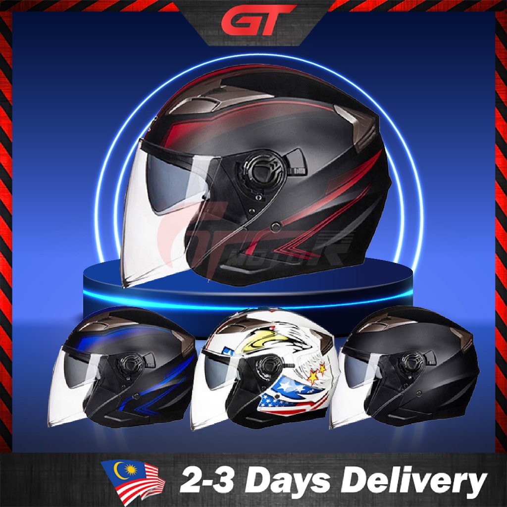 GTmotor GXT708 Double Lens Motorcycle Helmet Half Helmet Topi Keledar