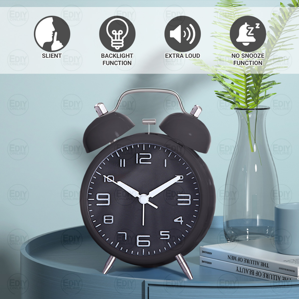 Classic Retro Quartz Alarm Clock Loud Sound Twin Bell Jam Tidur Loceng ...