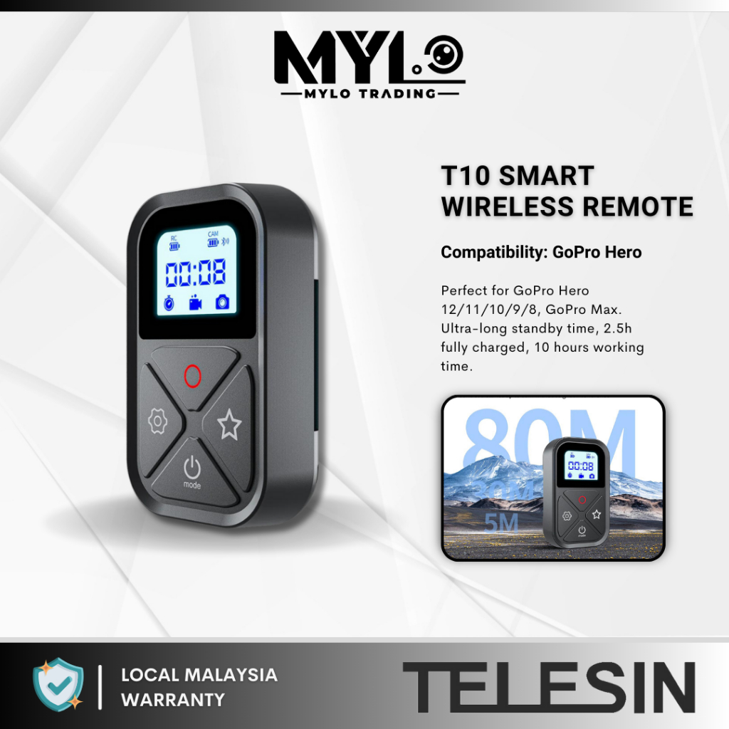 TELESIN GP-RMT-T10 T10 Bluetooth Wireless Smart Remote Control 80m with ...