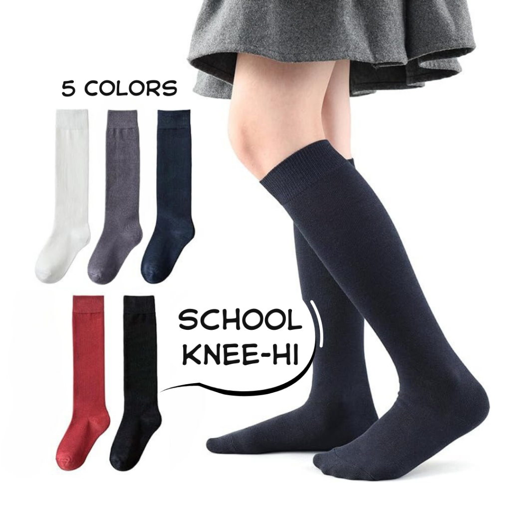 classroom-knee-high-kids-3-15yo-junior-boy-girl-plain-color-black