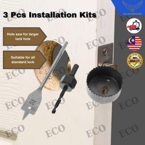 3PCS Lock Installation Kit Tebuk Lubang Pintu Kunci Tombol Hole Saw