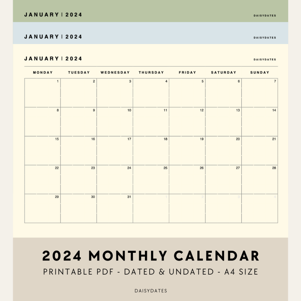 [PDF] 2024 Monthly Calendar - Dated Undated Calendar - Printable Cream ...