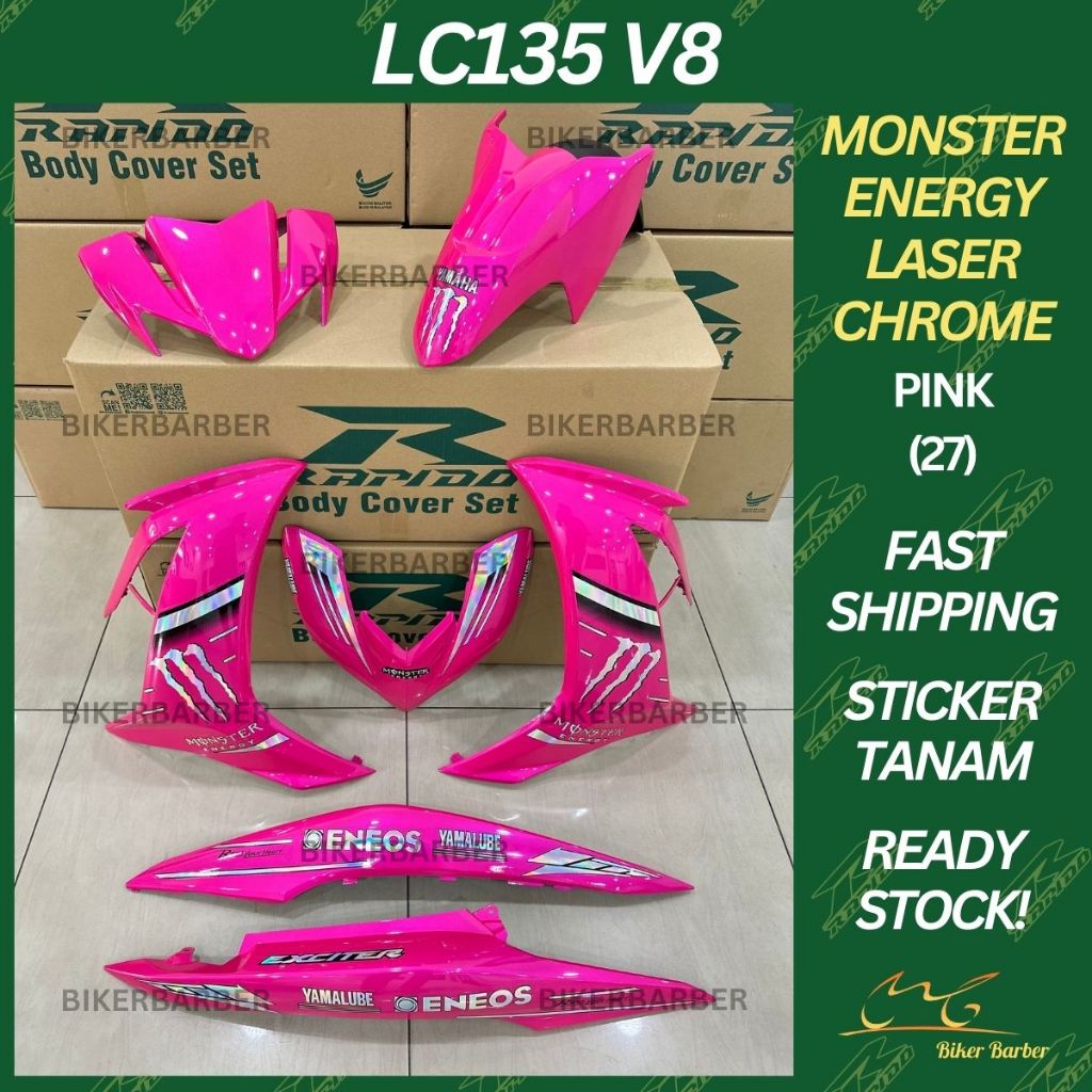 Rapido Coverset Yamaha Lc V Monster Energy Laser Chrome Pink Body Cover Set Sticker