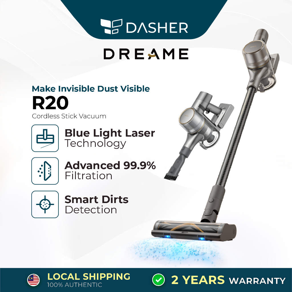 Dreame R20/ R10 Laser Cordless Vacuum, LED Light, Powerful Suction, Dirt  Detection, Anti Tangle, 60-90mins