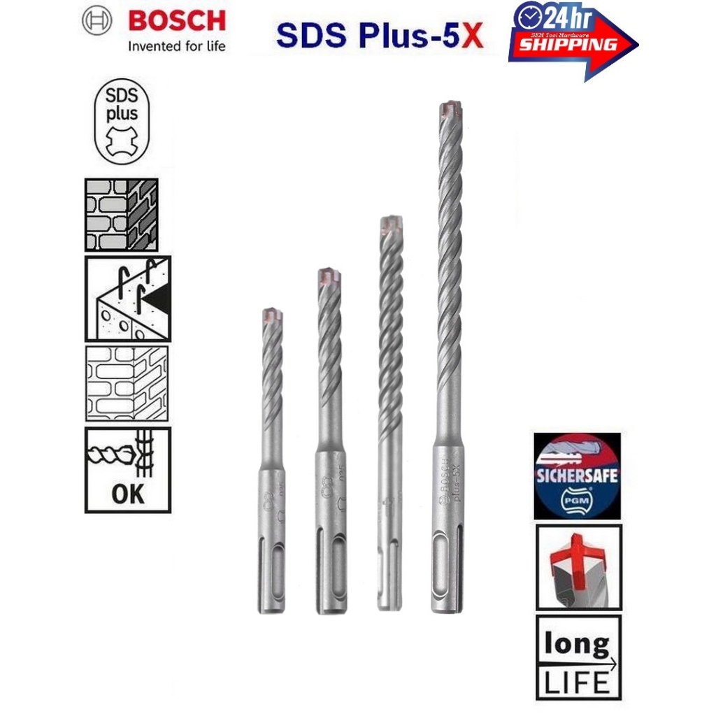 Bosch SDS Plus-5X Concrete Drill Bits Steel Bar 5.5mm 6mm 8mm 10mm 11mm ...