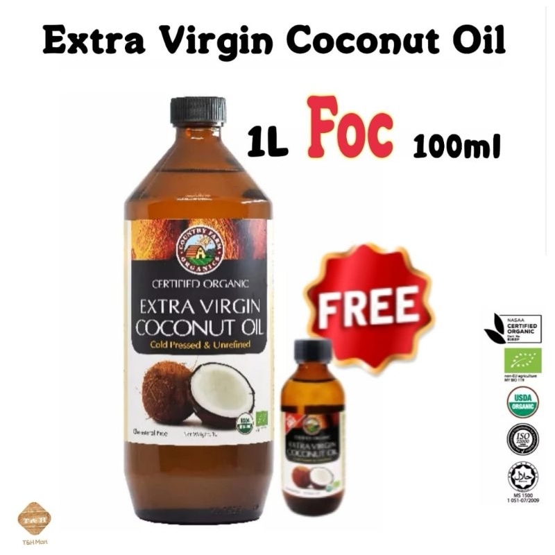 🔥limited Promotion🔥country Farm Organic Extra Virgin Cold Pressed Unrefined Coconut Oil 1l Foc