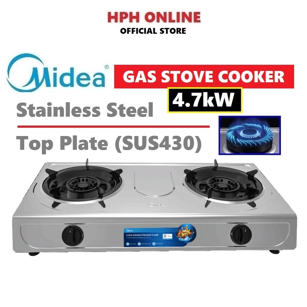 Midea 2 Burners Tempered Glass Stainless Steel Stove Gas Cooker Dapur