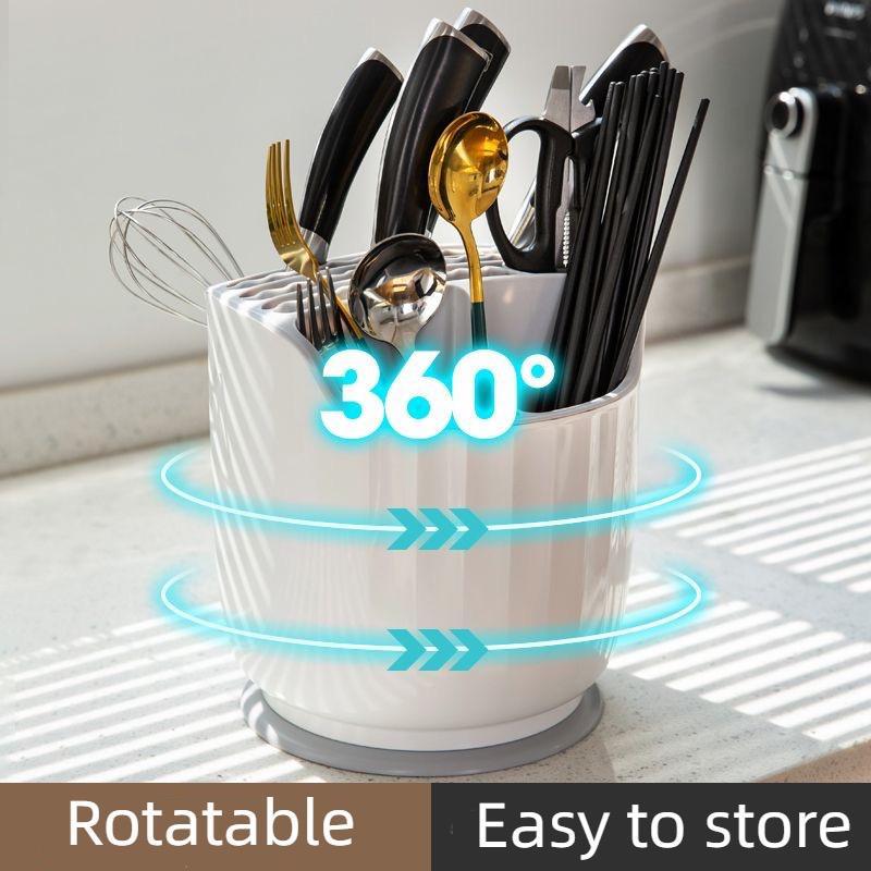 360 Rotating Large Capacity Kitchen Knife Storage Rack Cutlery Holder ...