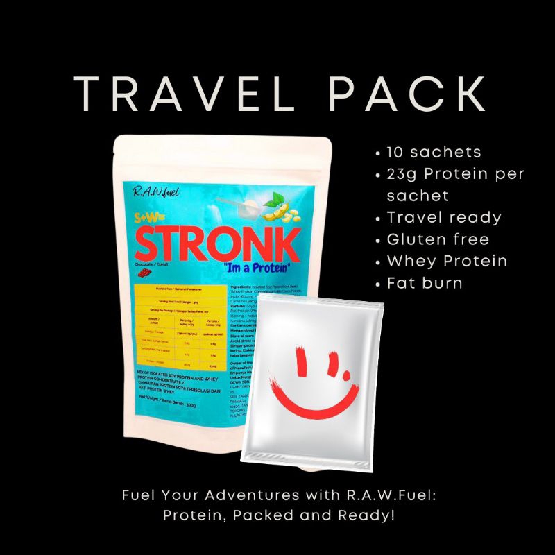 Halal / Premium Whey Protein (Choco) 300g / 10 sachets Stronk Travel