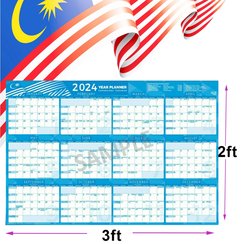 2024 Wall Planner Calendar New! Large Format [ready Stock] +– 3ft X 2ft 