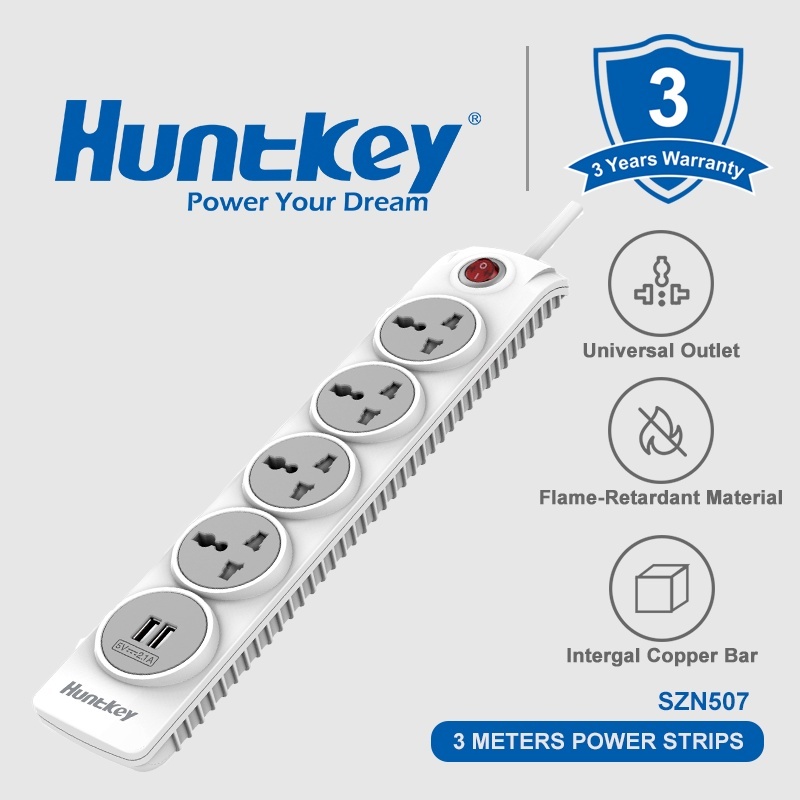 Huntkey 5 Universal Sockets 2 Usb Port Surge Protection Extension Cord ...