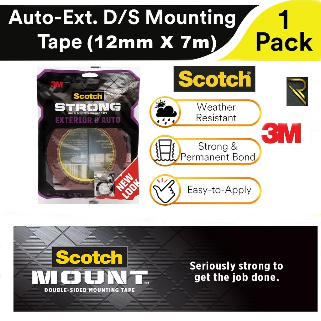 3M Scotch Auto Exterior Double-Sided Permanent Acrylic Foam Tape (12mm ...