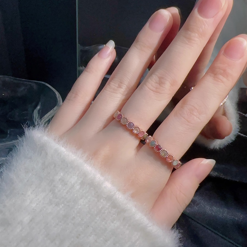 SSA Rose Gold Tourmaline Rainbow Color Crystal Ring Opening Adjustable ...