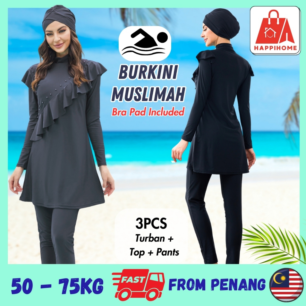 3pcs Muslim Women Swimwear Full Burkini Swimsuit Hijab Long Sleeve