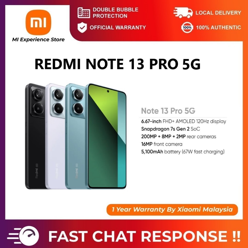 Xiaomi Redmi Note 13 Pro 5G,Smart Phones,NFC,6.67 1.5K AMOLED  display,120Hz,200MP Camera,67W Charger,5100mAh Battery,Global Version