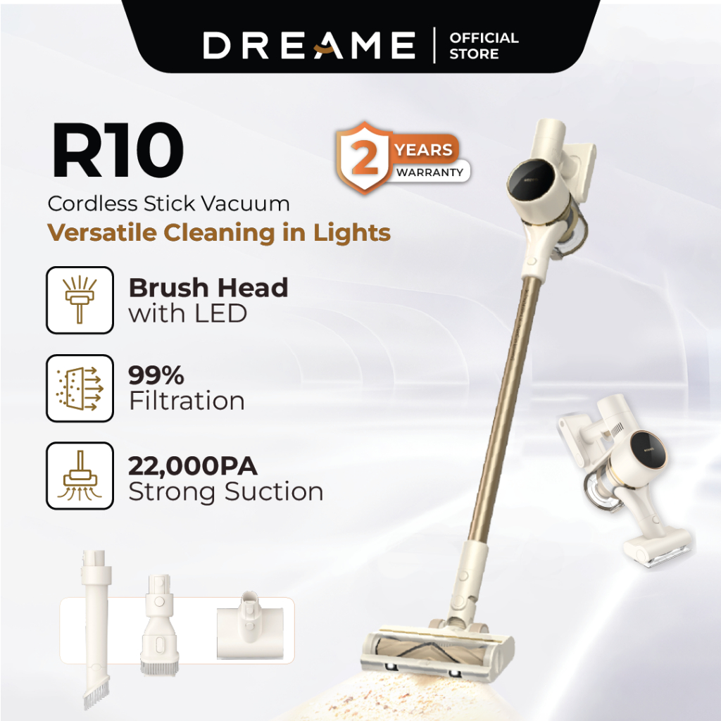 Dreame R10 Cordless Stick Vacuum LED Light Powerful Suction 60 mins Runtime  Anti Hair Tangle Multipurpose tool