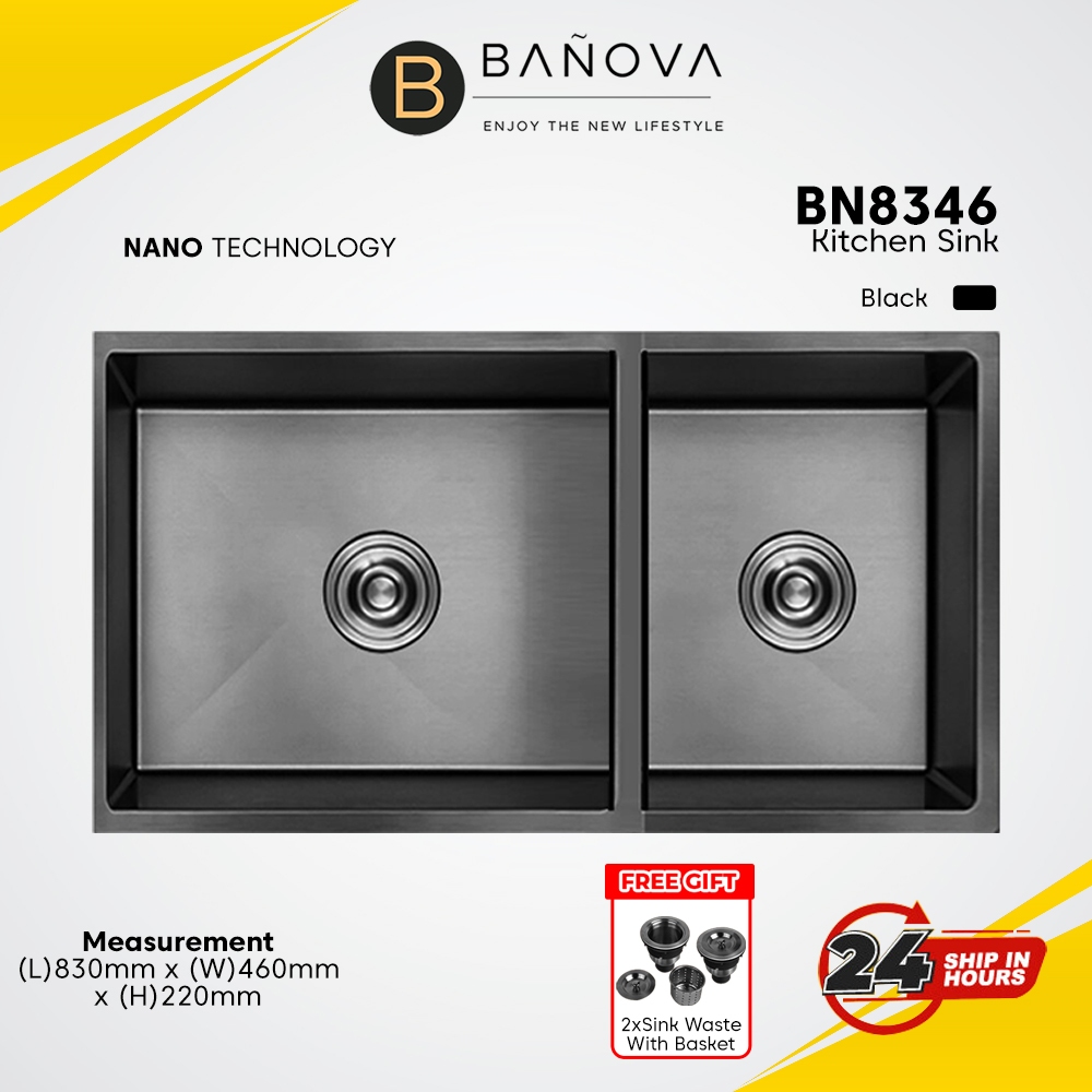 BANOVA Stainless Steel Handmade Undermount 2 Bowls Kitchen Sink (NANO ...