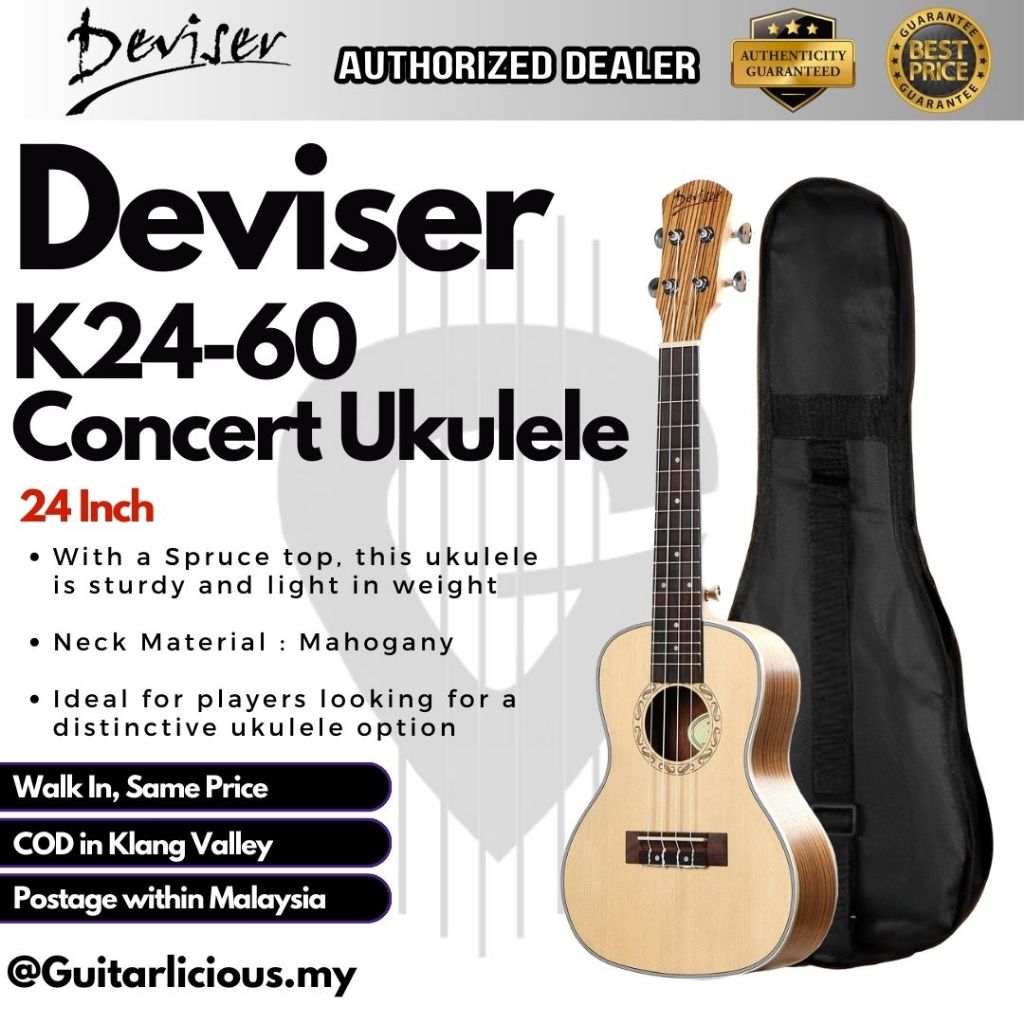 Deviser 24 inch Concert Ukulele with Bag (UK24-60 / UK24 / UK-24 ...