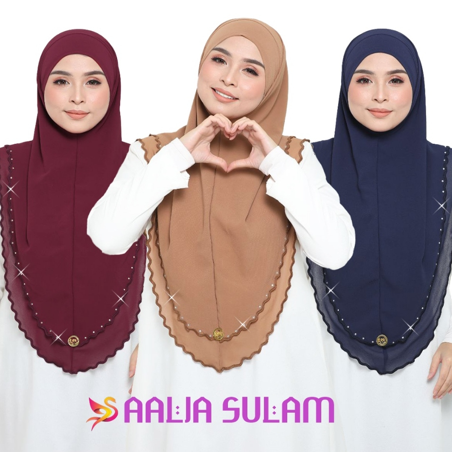 Tudung Sulam Aalia 2 Layer Bertali Instant Bawal Sulam | Tudung Sarung ...