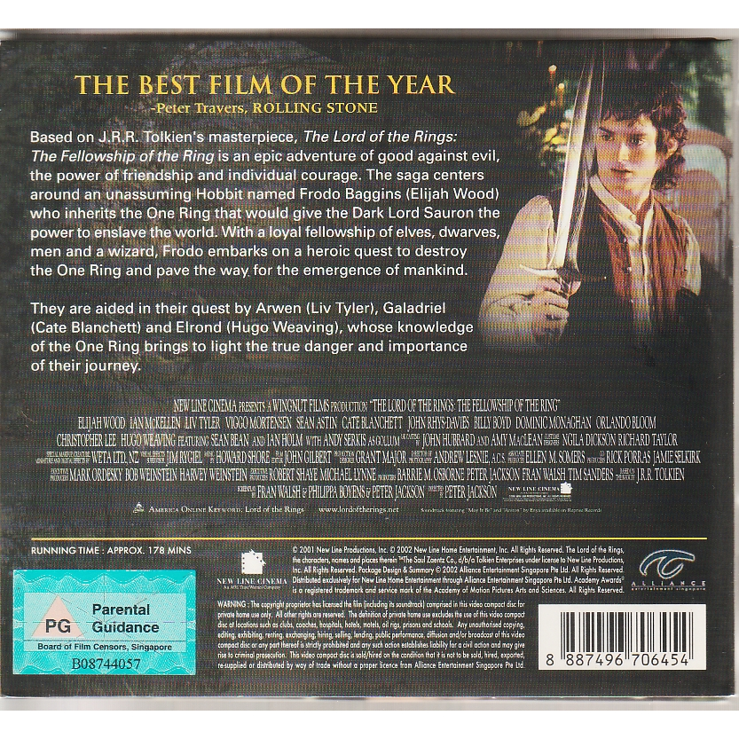 VCD THE LORD OF THE RINGS THE FELLOWSHIP OF THE RING ( ORIGINAL 3 DISC ...