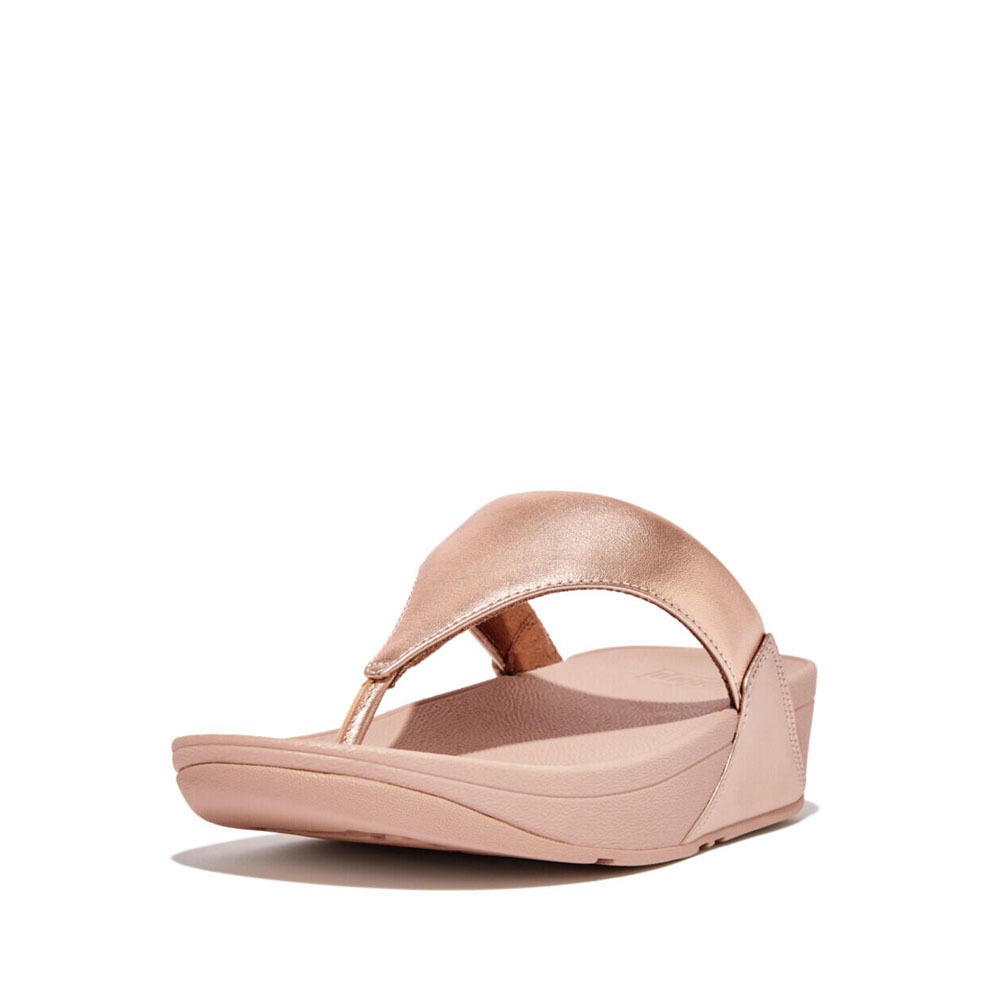 FitFlop LULU Women s Metallic Leather Toe Post Sandals Rose Gold