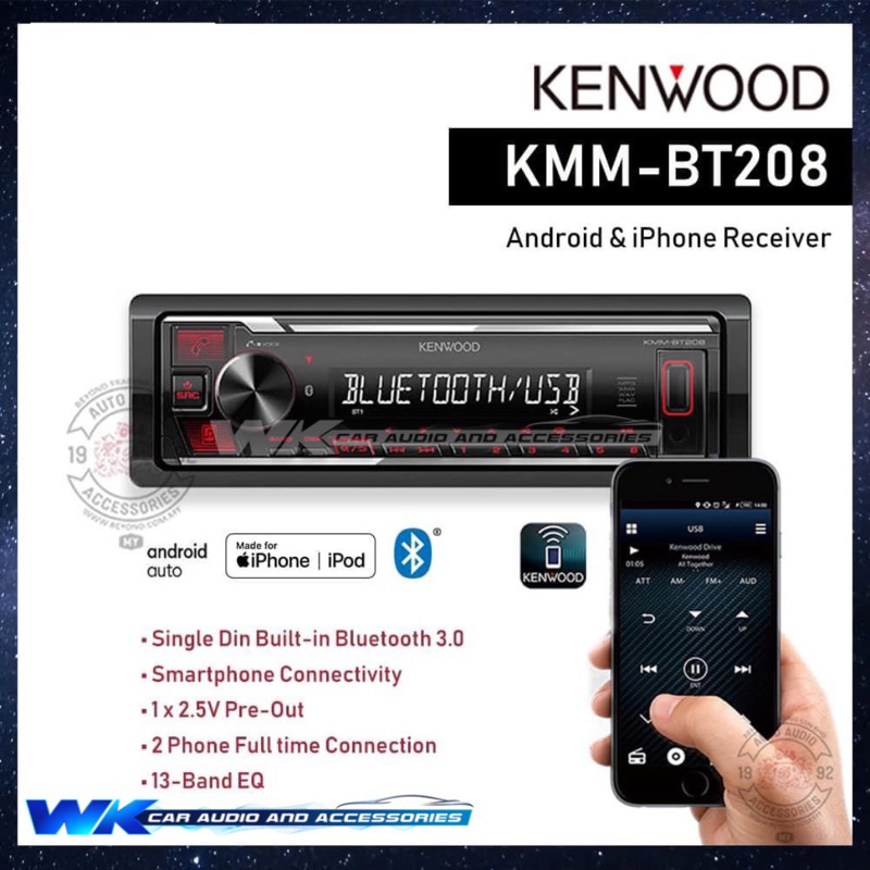 KENWOOD KMM-BT208 FM/USB/BT SINGLE DIN PLAYER 100% ORIGINAL 1 YEAR ...