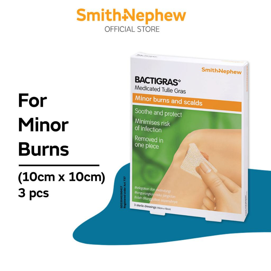 Smith Nephew Bactigras Medicated Tulle Gras Minor Burns And Scalds 10cm ...