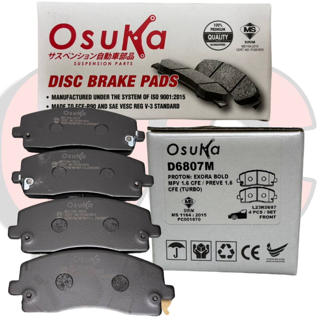 OSUKA Brake Pad Front / Rear PROTON EXORA BOLD TURBO, PREVE 1.6 TURBO (D6807M / D6808M) Shopee