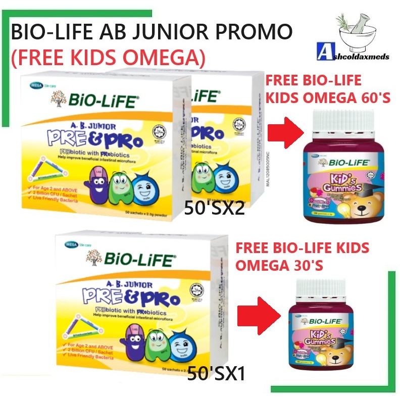 (FREE OMEGA) Biolife AB JUNIOR Pre & Probiotics 50s/50sx2 (EXP03/2025