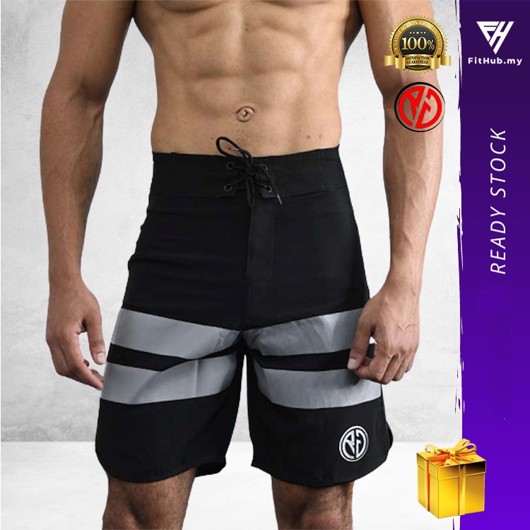 Clearance Board Shorts Black with Grey Stripes by Resurrection Gear