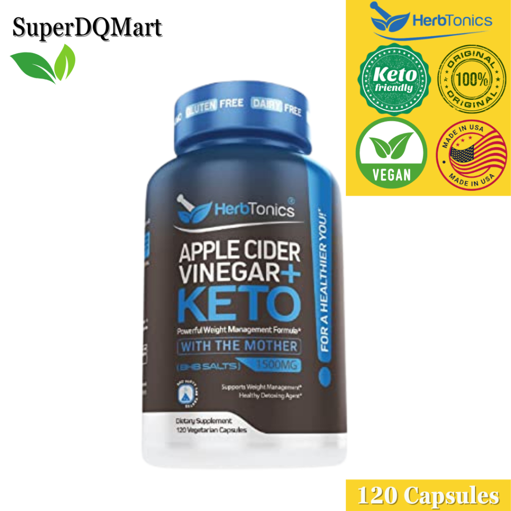HerbTonics Apple Cider Vinegar Capsules Plus Keto 120 Capsules Zero