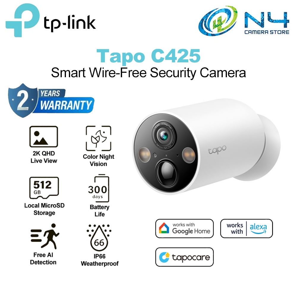 TP-Link Tapo C425 4MP/2K QHD Smart Wire-Free Indoor / Outdoor Security ...