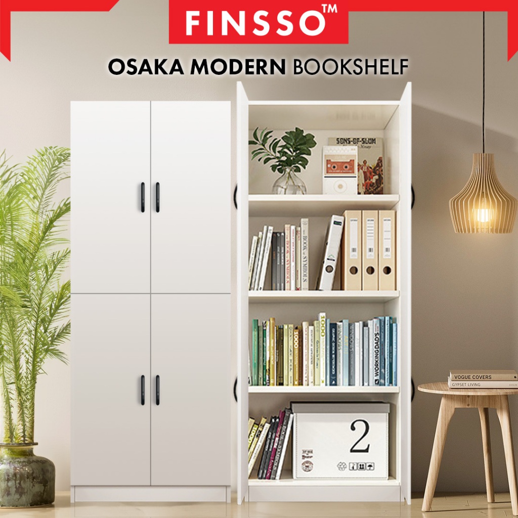 Osaka Modern Large Bookshelf | Book Cabinet with 4 Door File Rack ...