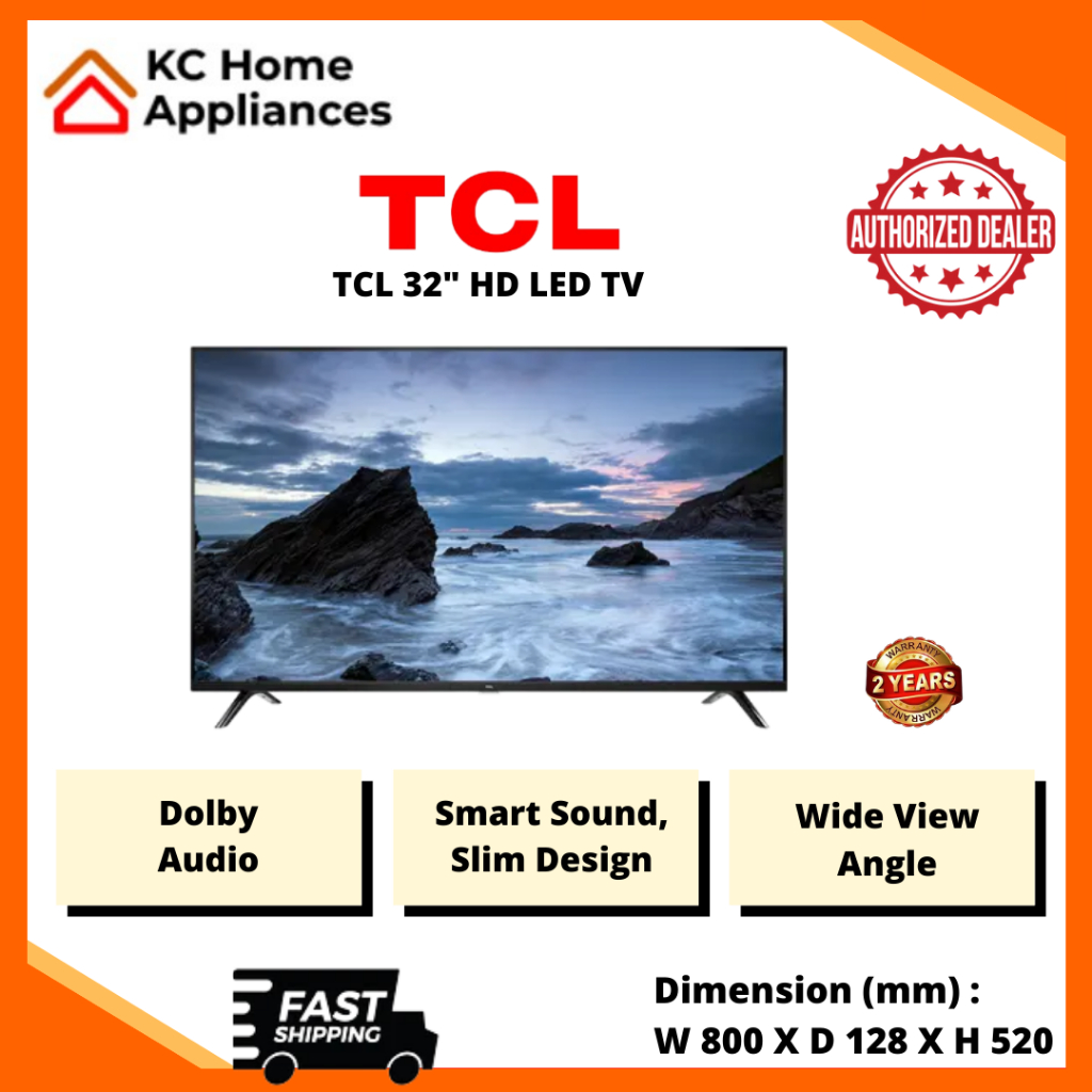 TCL 32" HD LED TV Slim Design Smart Sound Dolby Audio Sleep
