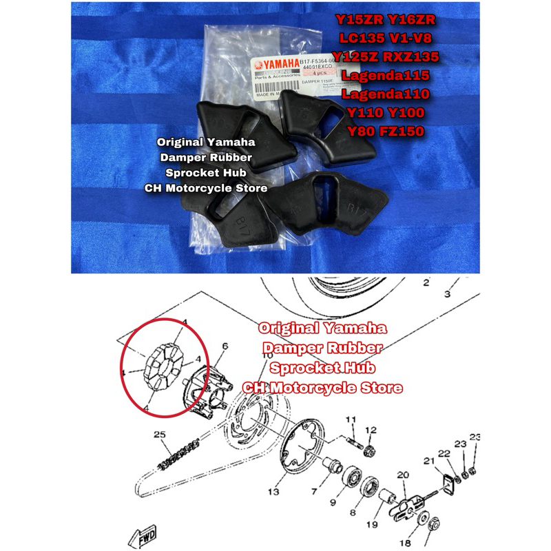 100 Original Yamaha Damper Rubber Hub Sprocket Getah Y15ZR Y16ZR LC135