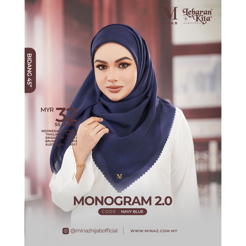 [MINAZ PLAIN ] LATEST RAYA EDITION MINAZ HIJAB MONOGRAM PLAIN CHIFFON ...