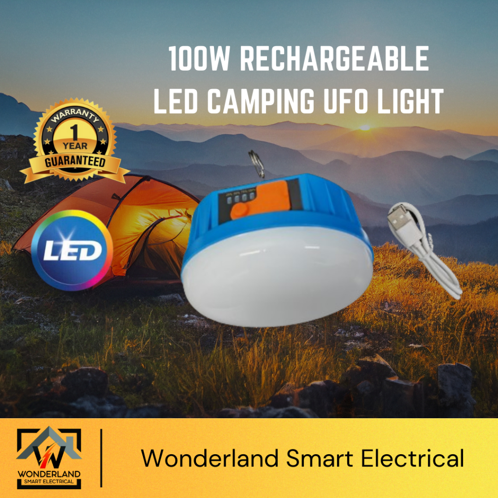 100W LED Rechargable UFO Camping Light | Lampu Pasar Malam | USB Cable ...