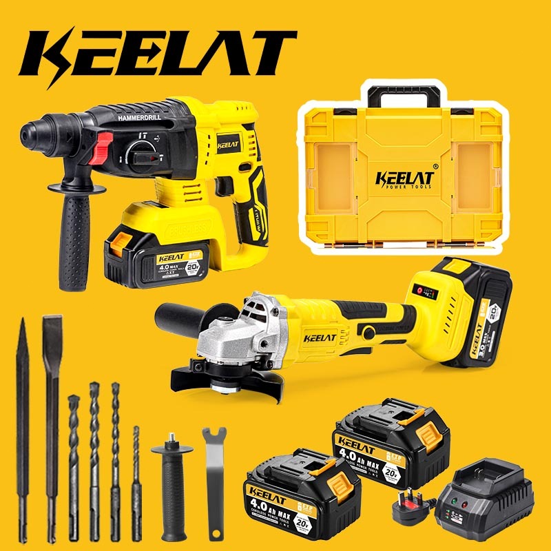 KEELAT 2 In1 Combo Rotary Hammer Drill Electric Cordless Brushless ...