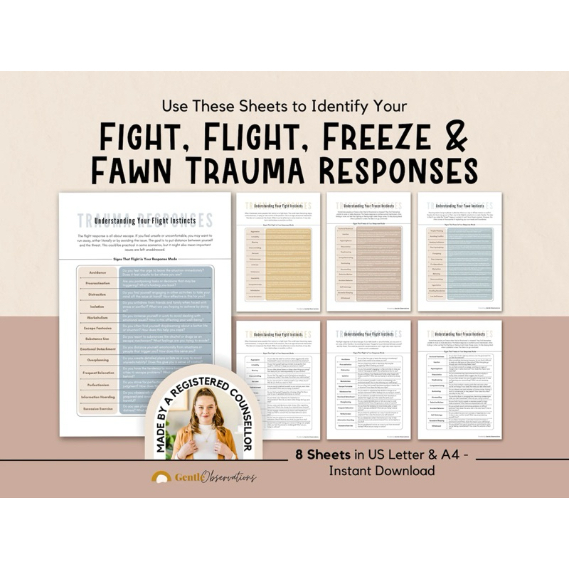 Fight Flight Freeze and Fawn Response Worksheets for Understanding Your ...